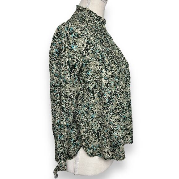 LOFT Petite Button-Up Olive and Black High Collar Blouse Size XSP - Picture 3 of 8